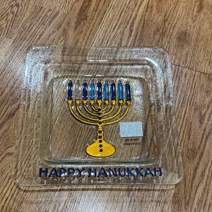 Mud Pie Gold and Blue Menorah Glass Plate